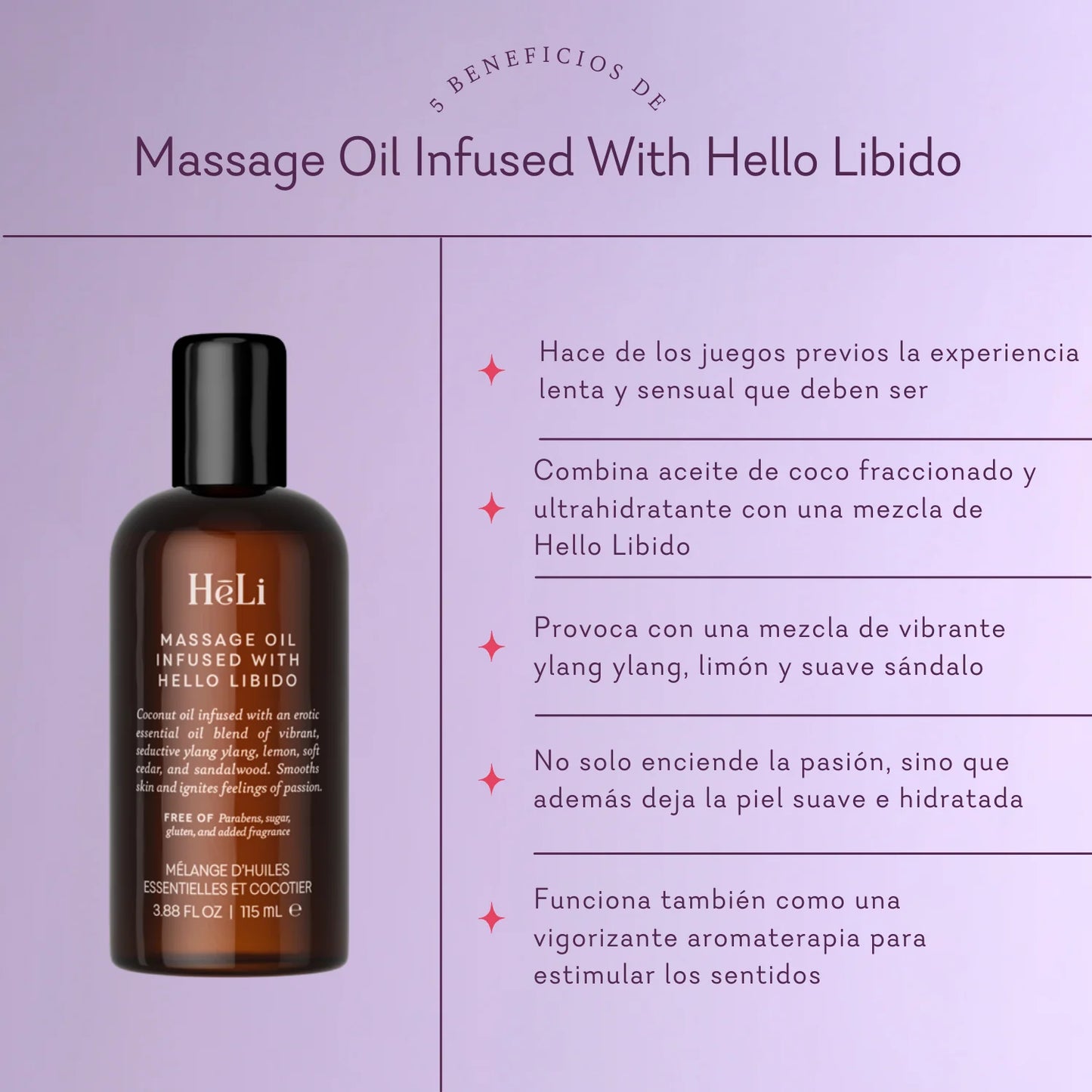 HēLi Essential Oil - Massage Oil Infused With Hello Libido (Aceite para masajes con Hello Libido)